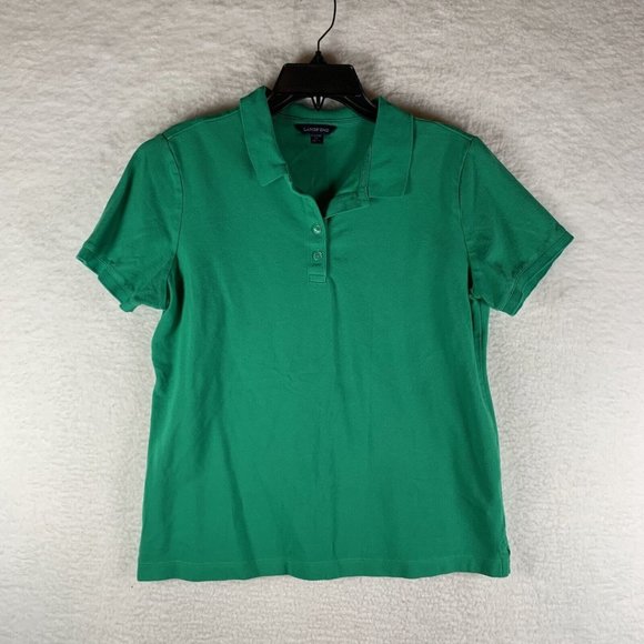 Lands' End Polo Shirt Women's Medium (10-12)‎ Green Stretch Short Sleeve 7468 - Picture 1 of 8